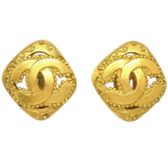 Chanel Rhombus Earrings Clip-On Gold - Picture 1 of 4
